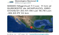 Se registra sismo de 7.1 con epicentro al sureste de Acapulco Guerrero; y afecta a ciudades como Puebla y la CDMX