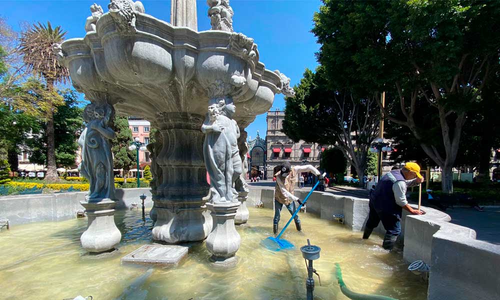 Ayuntamiento de Puebla dio mantenimiento a la fuente de San Miguel