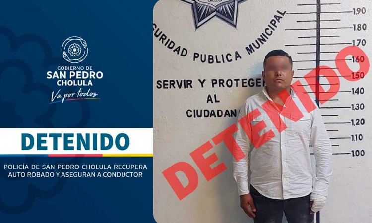 Recuperan auto robado y aseguran al conductor en San Pedro Cholula