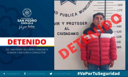 Recuperan camioneta robada y detienen a conductor en San Pedro Cholula