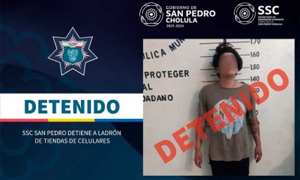 Detienen a ladrón de tiendas de celulares en San Pedro Cholula