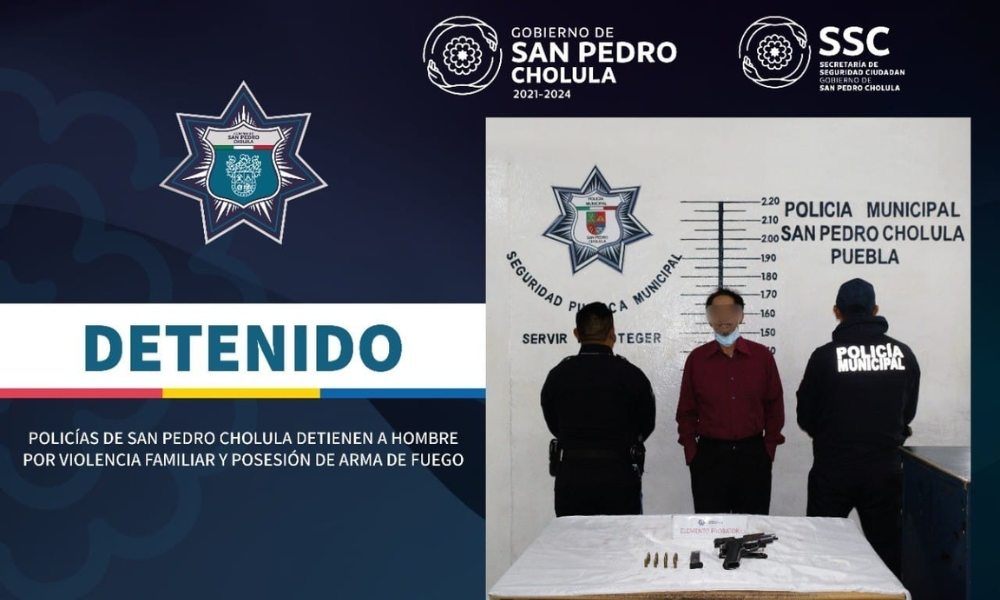 Policías de San Pedro Cholula detienen a hombre por violencia familiar