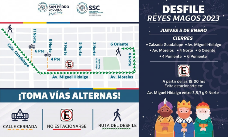 Policías de San Pedro Cholula implementarán cierre de calles por desfile de Reyes Magos