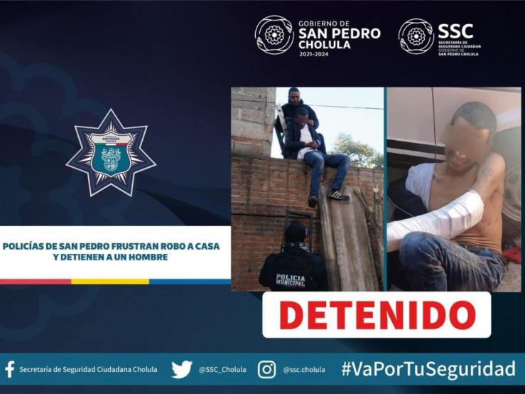 Policías de San Pedro Cholula detienen a José Luis N por entrar a robar a un domicilio