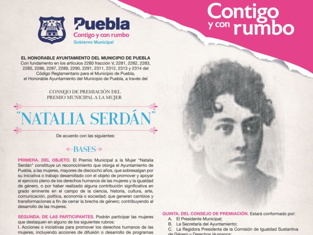 AYUNTAMIENTO DE PUEBLA CONVOCA AL PREMIO “NATALIA SERDÁN”