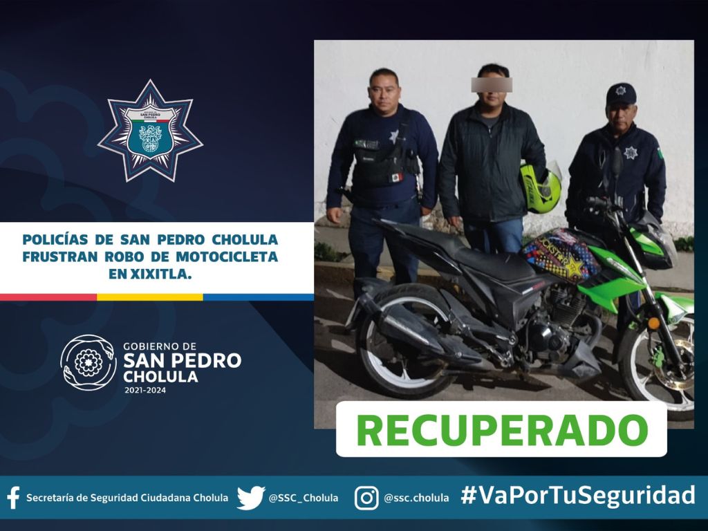 Policías de San Pedro Cholula frustran robo de motocicleta en Xixitla
