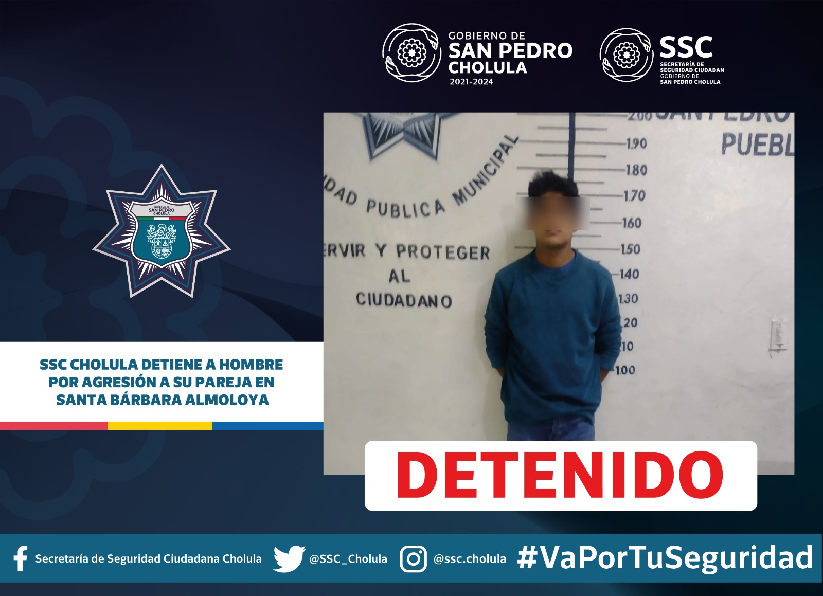 Pedro "N" es detenido por agredir a su pareja sentimental