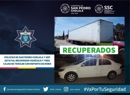 Gobierno Municipal de San Pedro Cholula destaca la recuperación de vehículos robados en reciente operativo