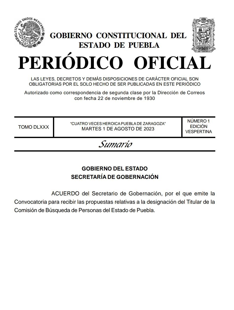 La convocatoria se encuentra publicada en el Períodico Oficial del Estado (POE) en el cual se detalla que la Secretaría De Gobernación es quien encabeza la iniciativa
