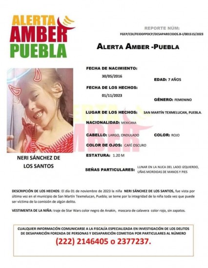 SSP San Martín Texmelucan despliega operativo urgente para encontrar a Neri Sánchez de la Rosa, niña extraviada