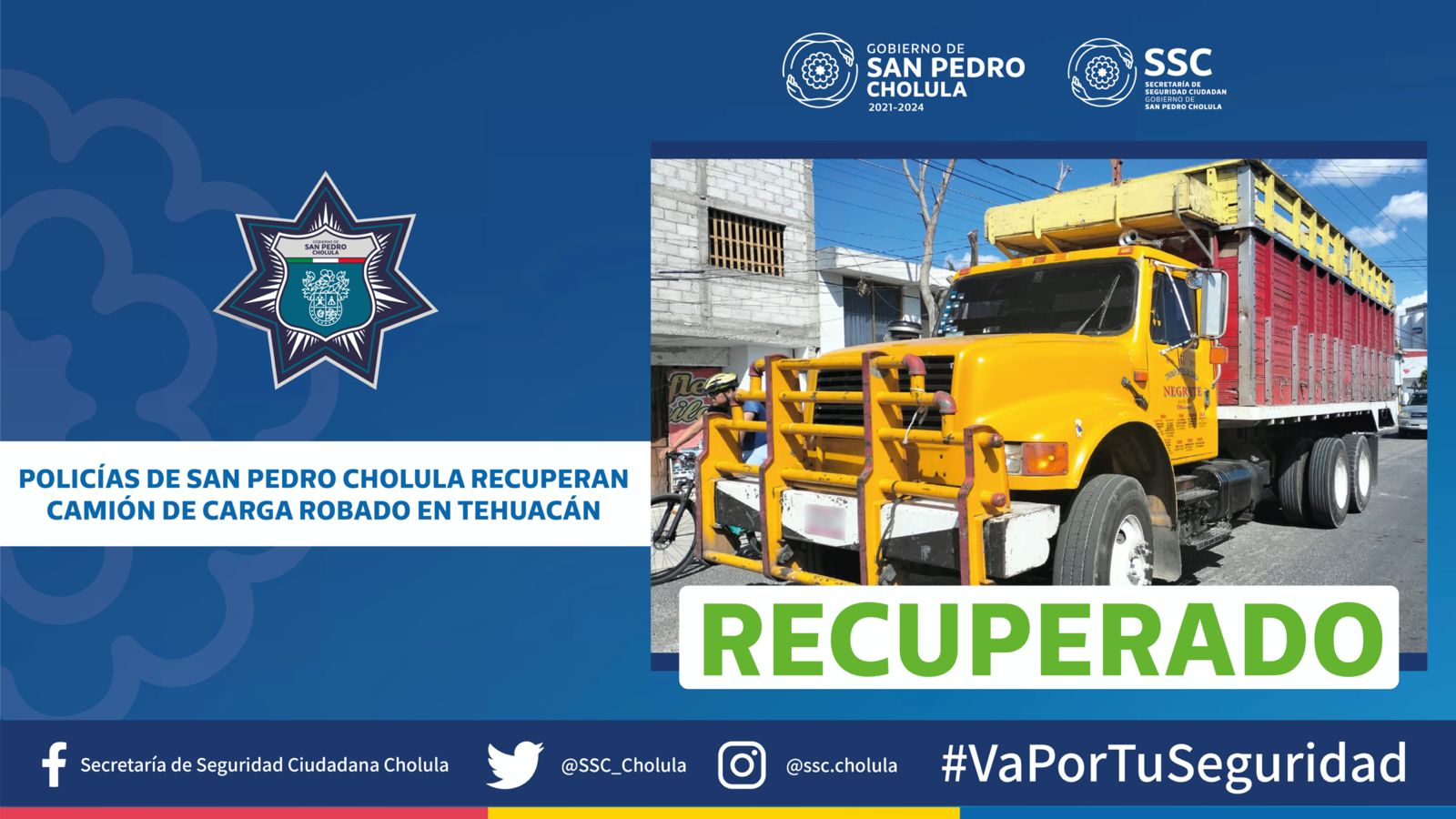 Recuperación Exitosa: Camión robado en Tehuacán por la SSC Cholula