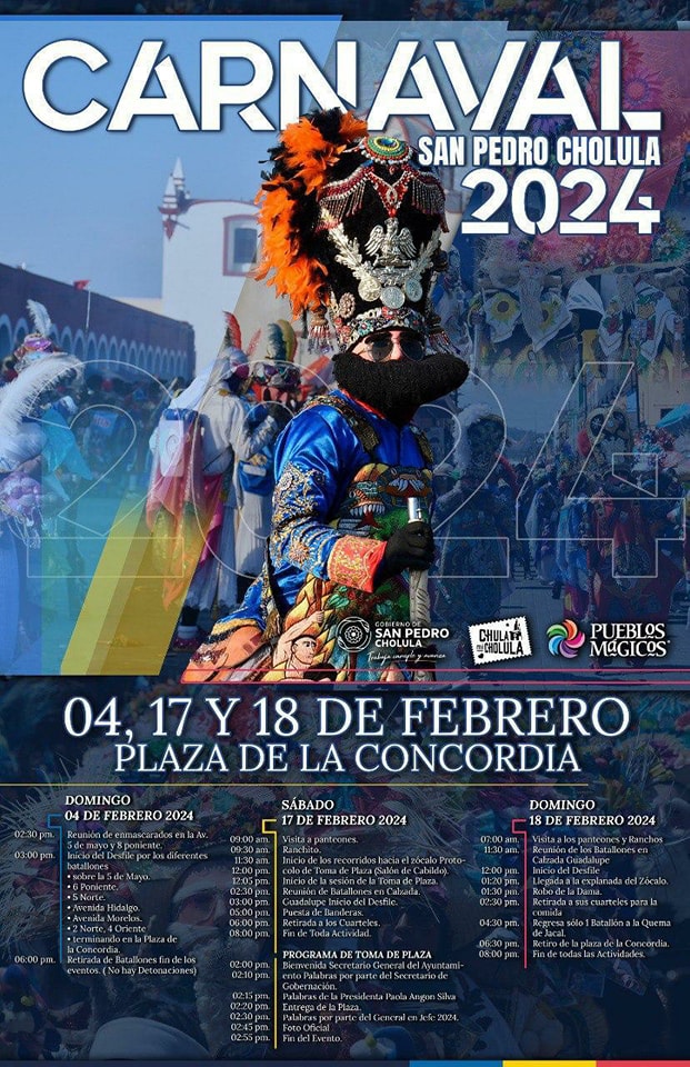 Cartelera del carnaval de San Pedro Cholula 2024