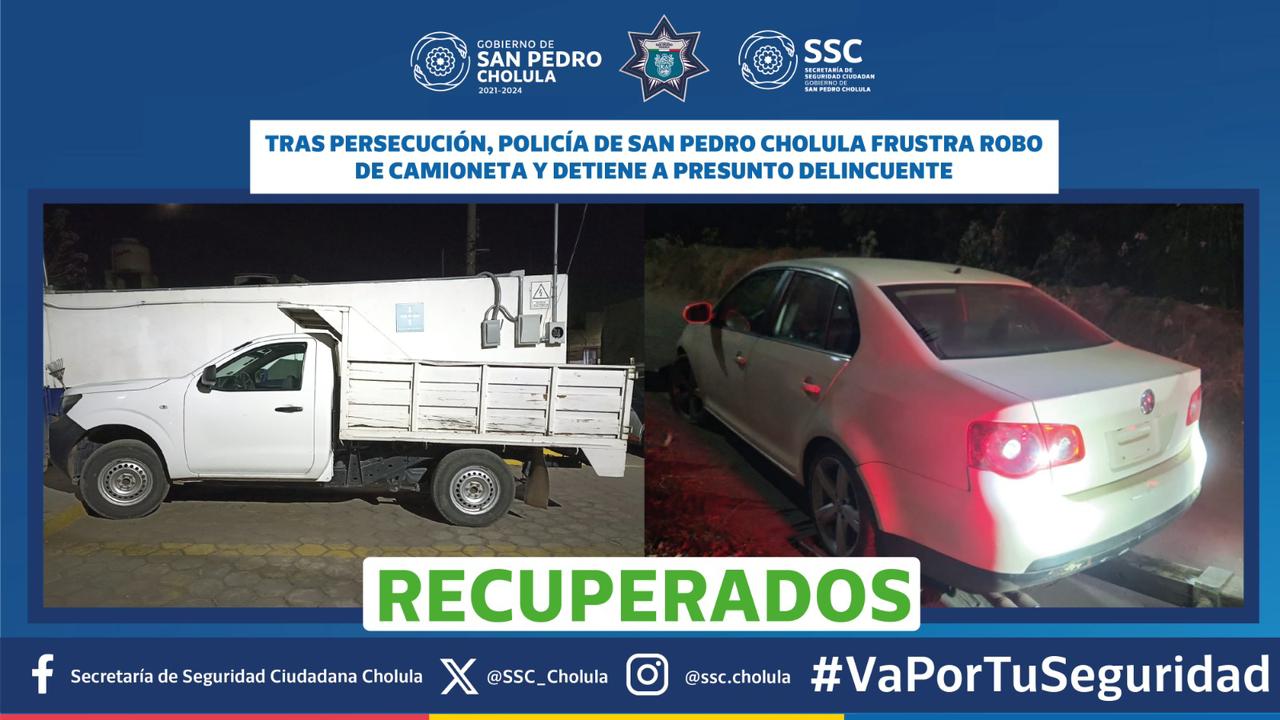 San Pedro Cholula: SSC logra detención por robo de vehículo y recuperación de autos