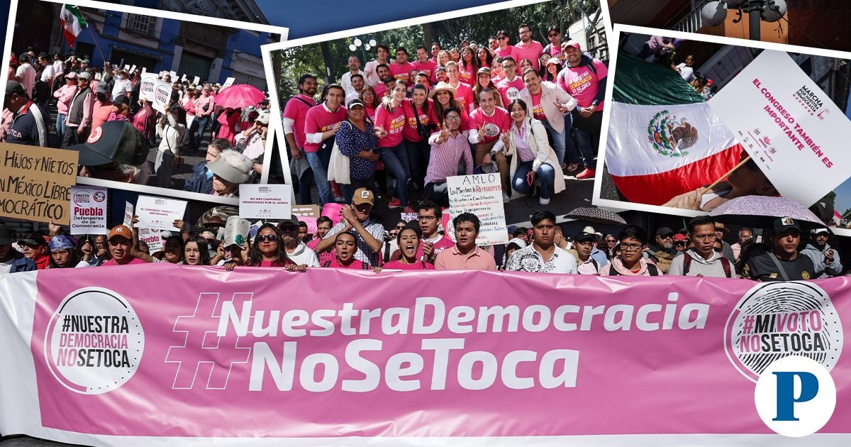 Marcha por la democracia reúne a cientos de poblanos en la capital, acuden Lalo Rivera y Mario Riestra
