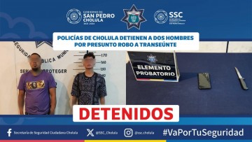 SSC Cholula detiene a presuntos ladrones tras amenaza con arma blanca