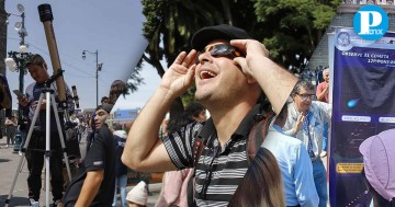 Poblanos y poblanas se reúnen en la capital para ver el eclipse solar