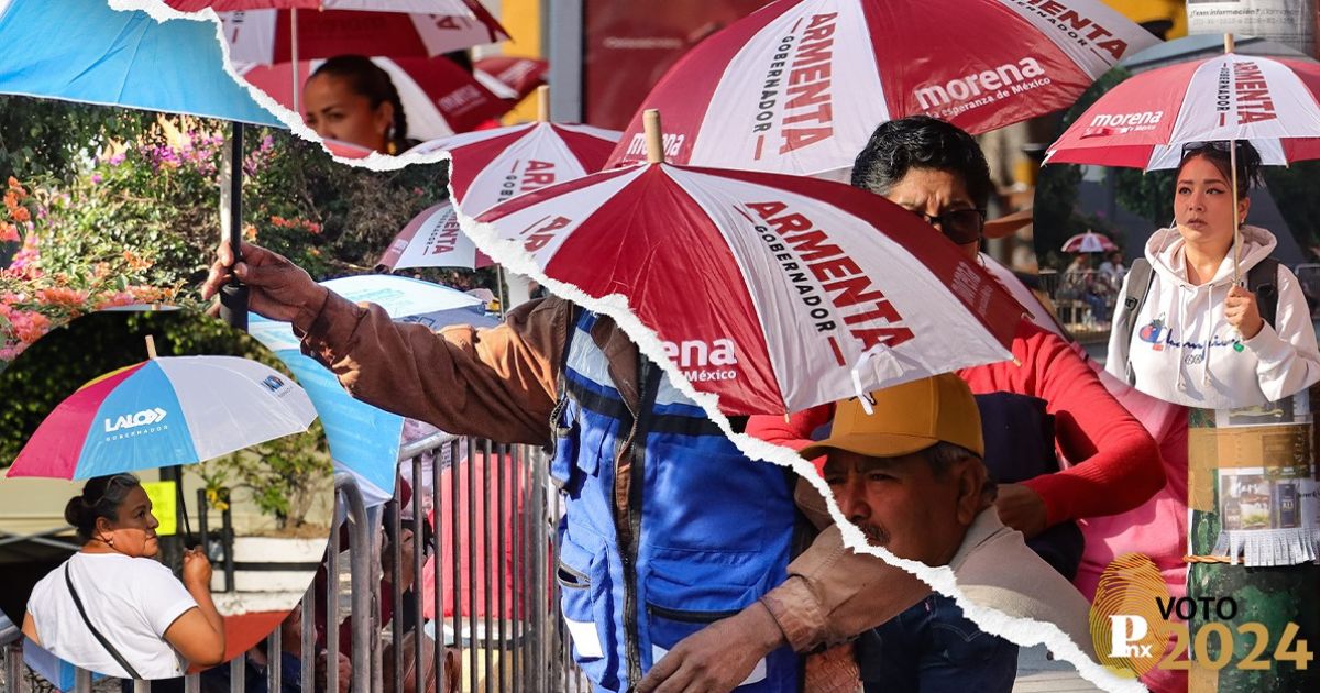 Guerra de sombrillas: partidos las regalan en el desfile del 5 de mayo