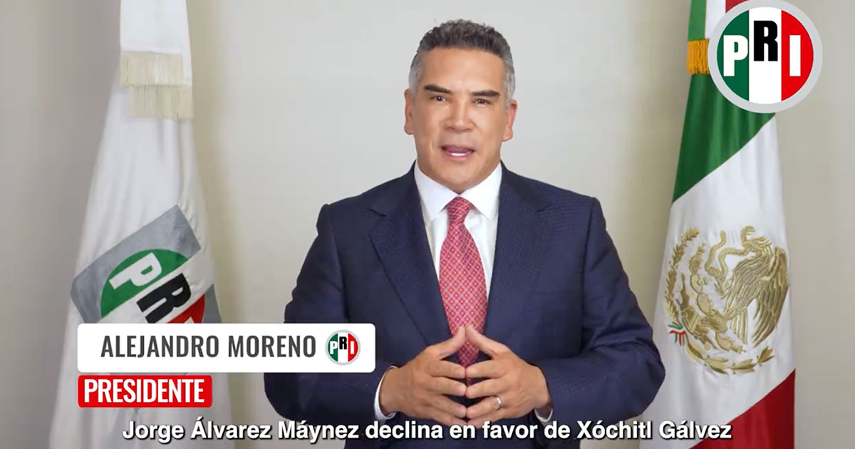 Alito Moreno Reta a Jorge Álvarez Máynez a declina a favor de Xóchitl Gálvez a cambio de él renunciar a la dirigencia nacional del PRI y a su candidatura al Senado de la República