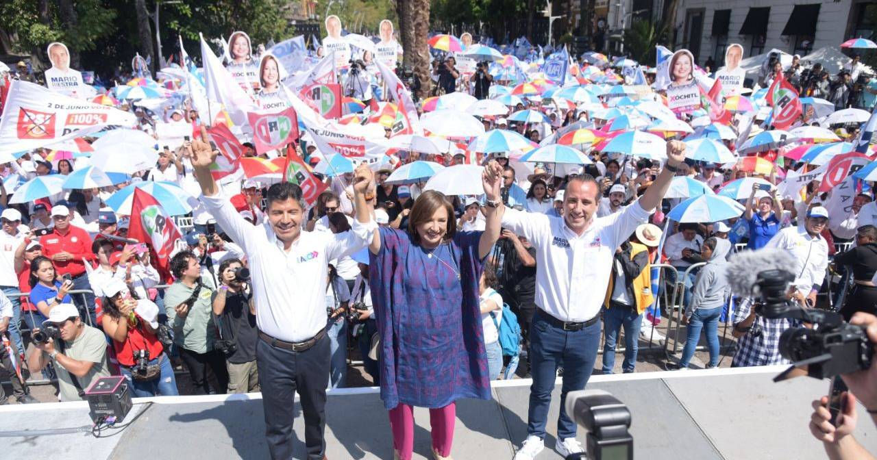 Cierre de campaña de Mario Riestra, respaldado por Xóchitl Gálvez y Eduardo Rivera, ante una multitud