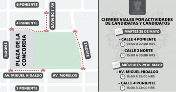 cierres viales en San Pedro Cholula por eventos políticos. Consulta el mapa con las fechas y horarios de cierre