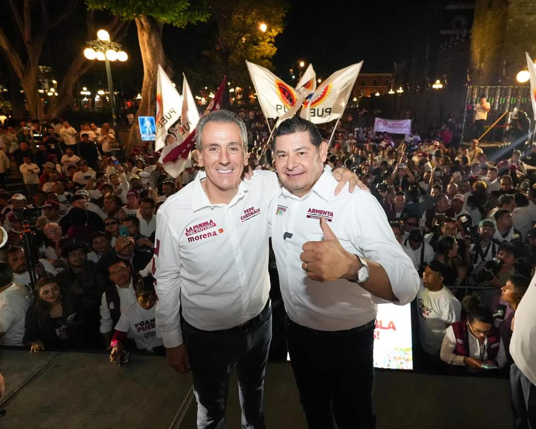 Pepe Chedraui y Alejandro Armenta celebran la victoria de Morena en Puebla