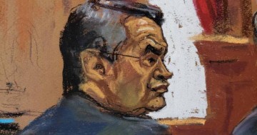 Dibujo de audiencia en el juicio contra Juan Orlando Hernández.
