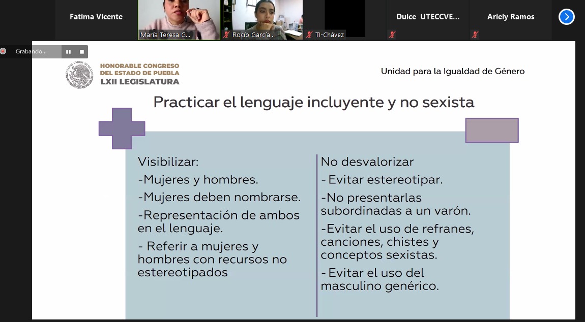 Capacitación de lenguaje no sexista en el congreso del estado.Imágen: Cortesía