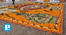 Monumental catrina de verduras y frutos en Los Reyes de Juárez