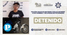 Policías de Cholula detienen a dos hombres y recuperan motos robadas