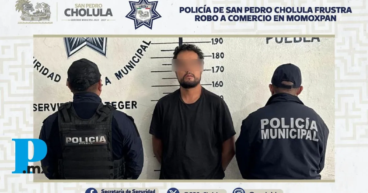Policía de Cholula frustra robo en Momoxpan y detiene a presunto ladrón