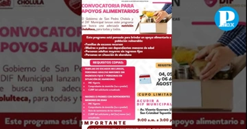 El registro se realizará en las oficinas del DIF San Pedro Cholula