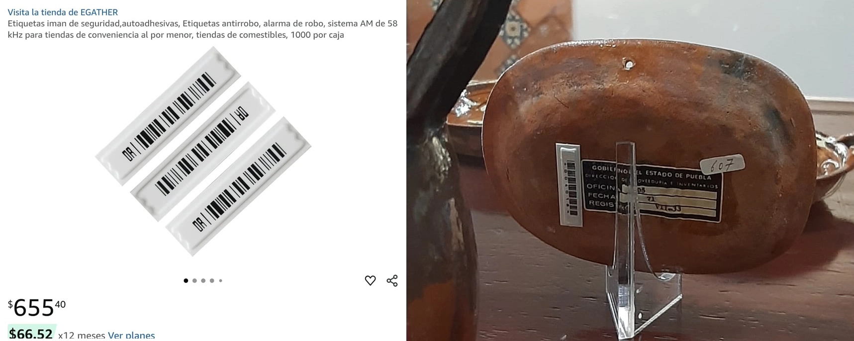 Comparativo de las etiquetas que se pueden comprar en Amazon por 50 centavos y las adheridas al acervo de museos