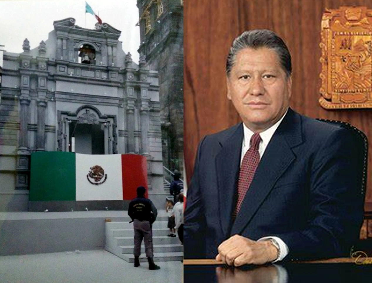 Melquiades Morales Flores y al réplica del Palacio Municipal