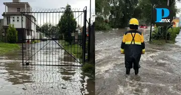 Lluvias en Cuautlancingo dejan autos varados y barda colapsada en San Jacinto