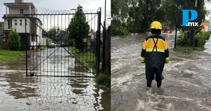 Lluvias en Cuautlancingo dejan autos varados y barda colapsada en San Jacinto