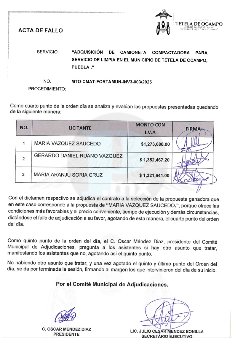 Fragmentos del Acta de Fallo a favor de MAría Vázquez Saucedo