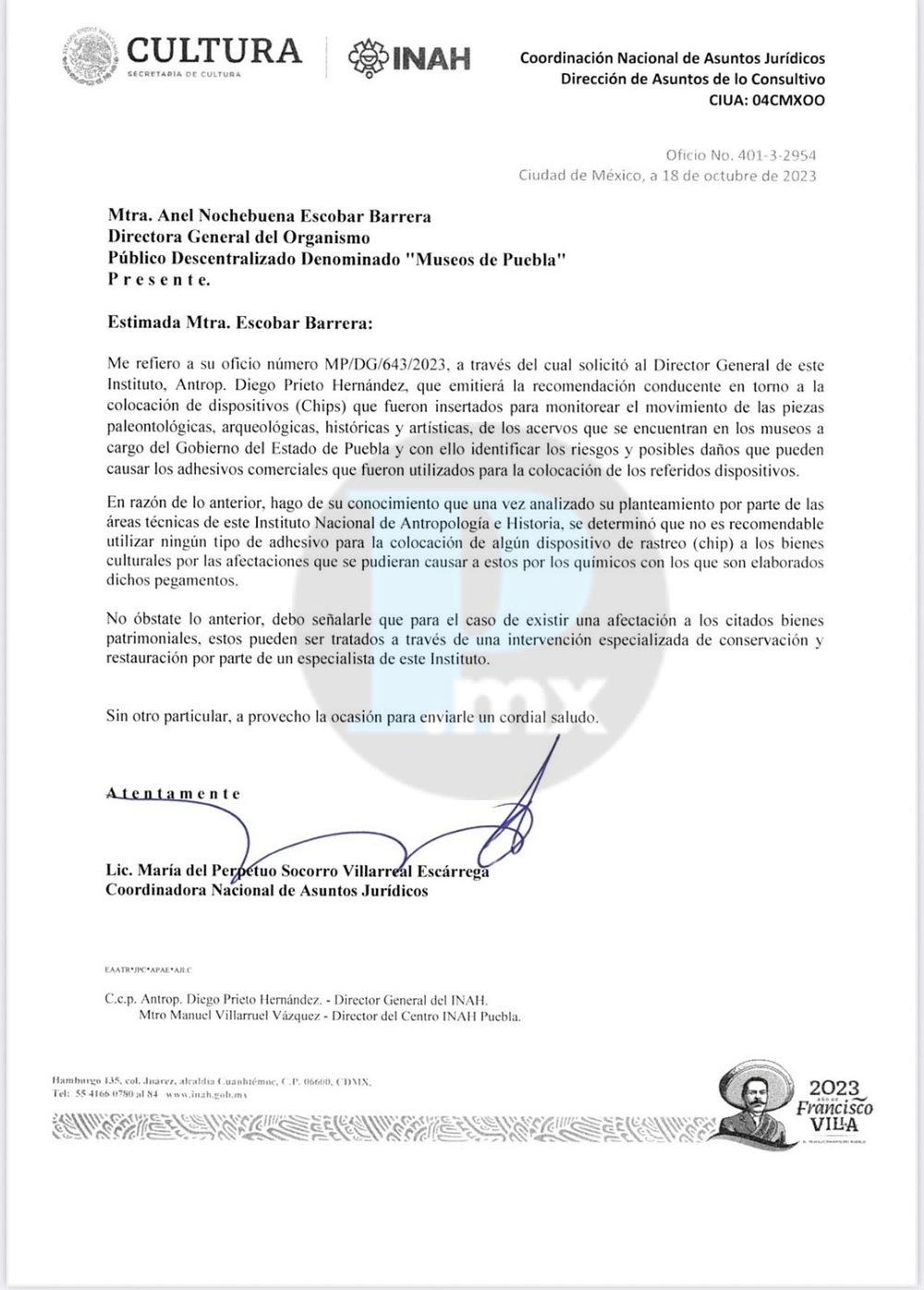 Recomendación emitida por el INAH en 2023