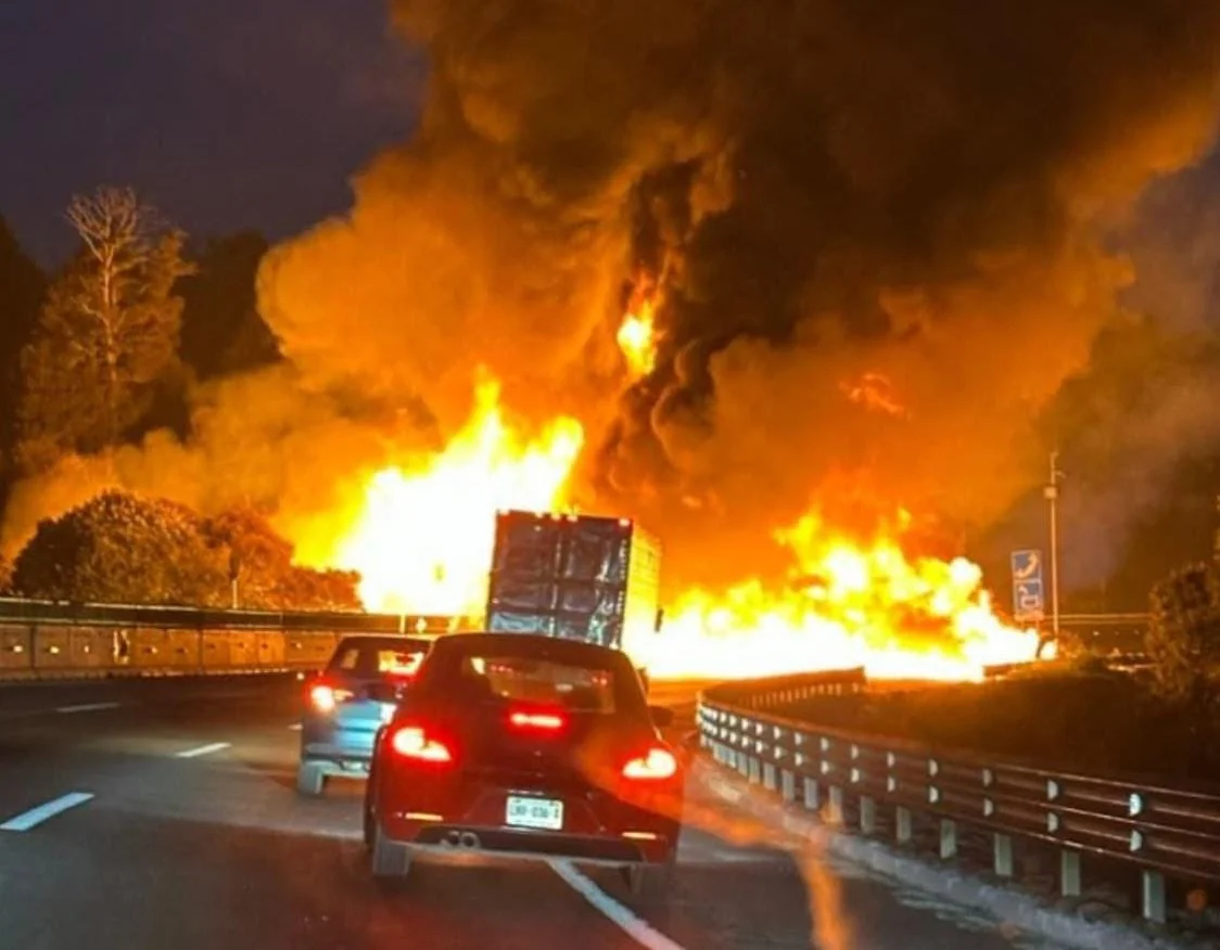 Así se vio la explosión de la pipa desde la Autopista México-Puebla