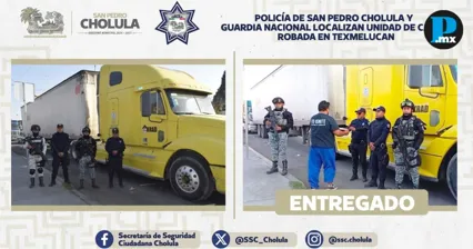 Recuperan tractocami&oacute;n en San Pedro Cholula tras operativo conjunto