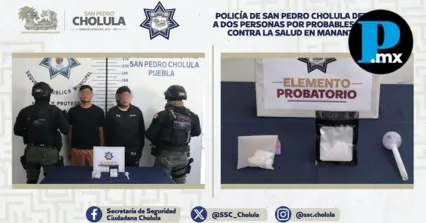 Polic&iacute;a de Cholula detiene a dos j&oacute;venes por posesi&oacute;n de droga en Manantiales