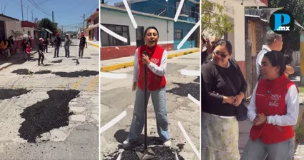 Cuestionan en redes a Nora Escamilla por realizar jornada de bacheo en Puebla