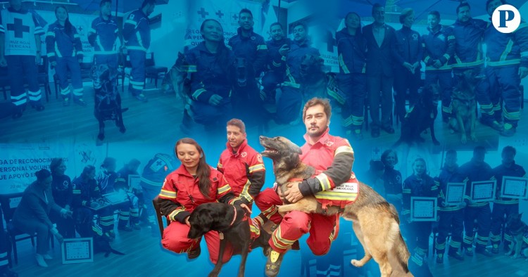 Reconocen a perritos rescatistas de la Cruz Roja Puebla que fueron a Turquía