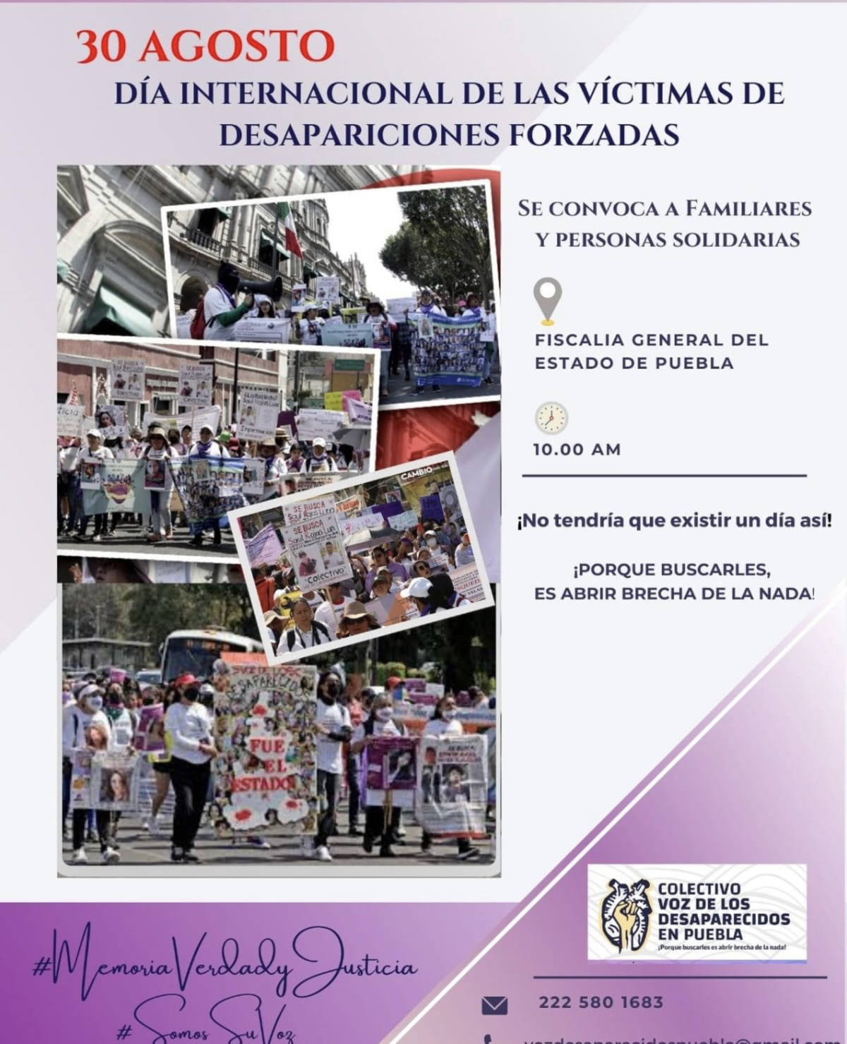 Voz de los desaparecidos, 30 Agosto, Convocan a protesta