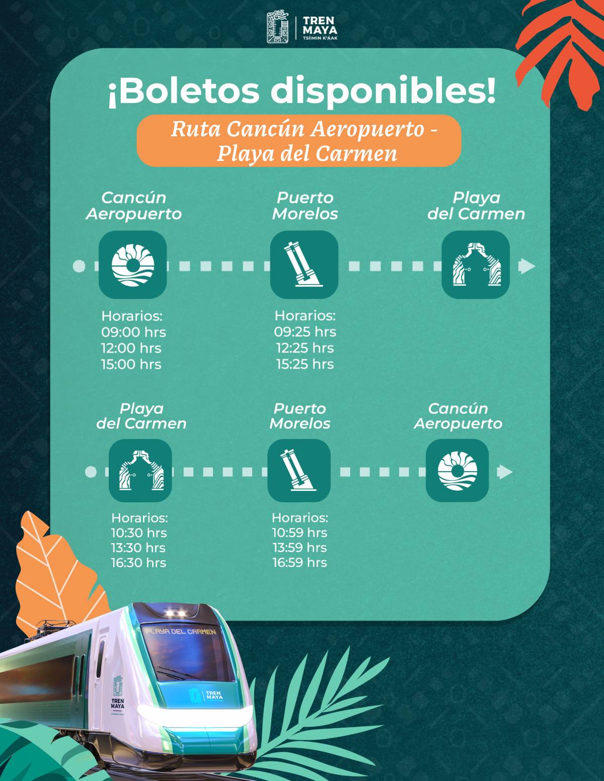 Horarios de salida ruta Cancú Aeropuert - Playa del carmen
