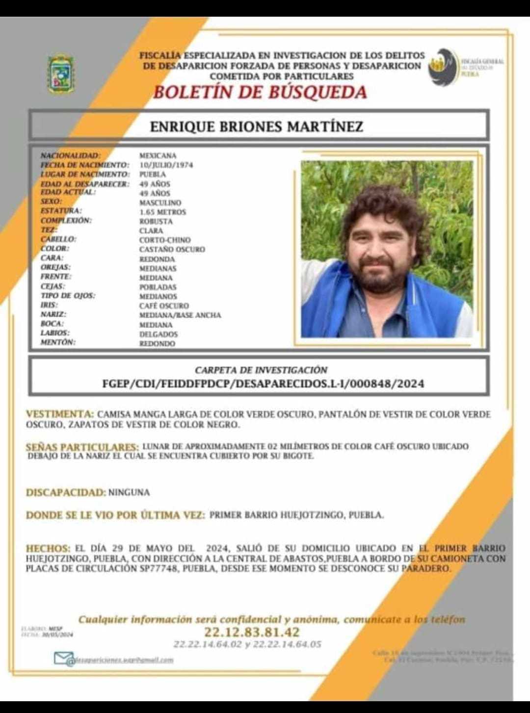 Boletín de Búsqueda Enrique Briones