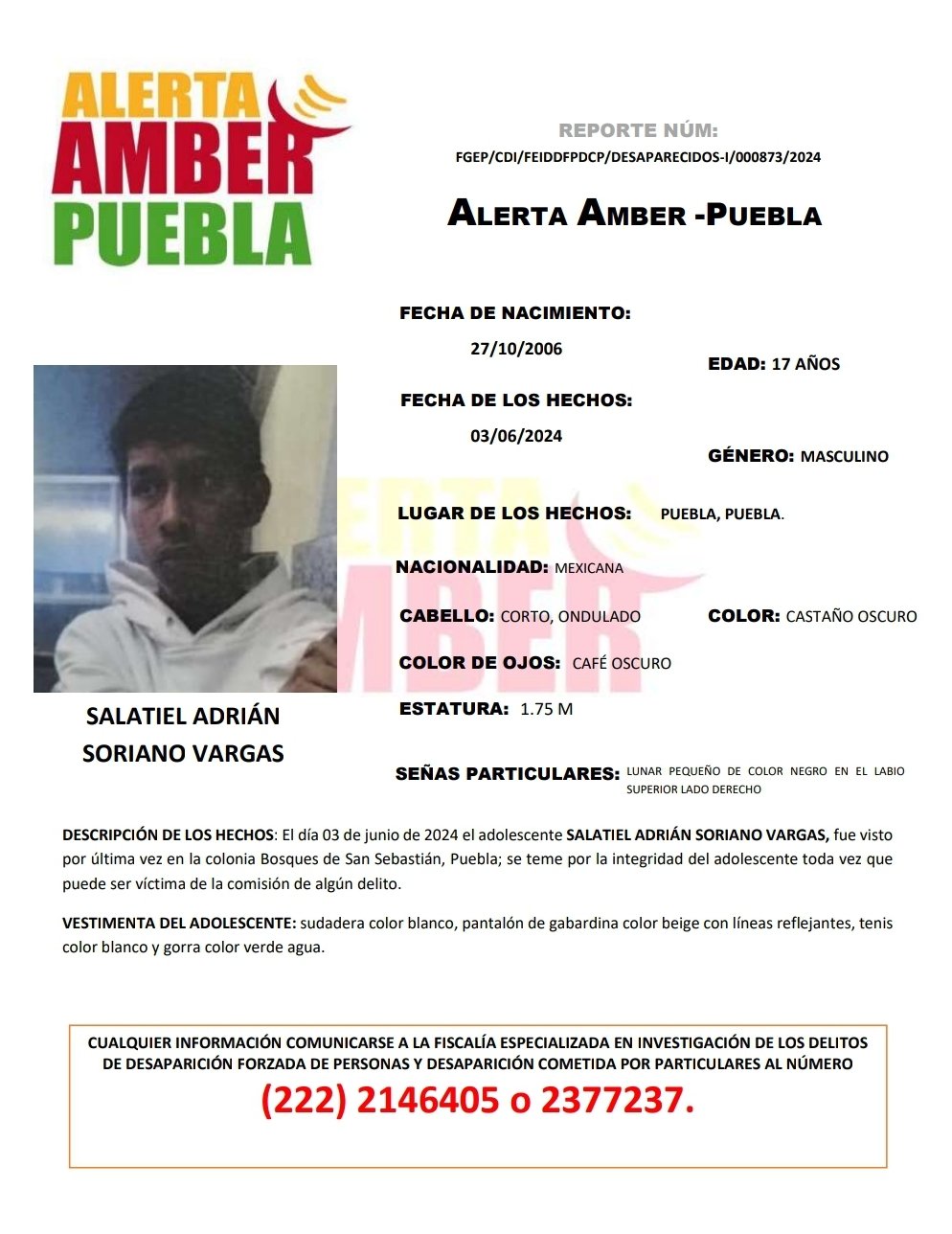 Boletín de búsqueda Salatiel Adrián Soriano Vargas