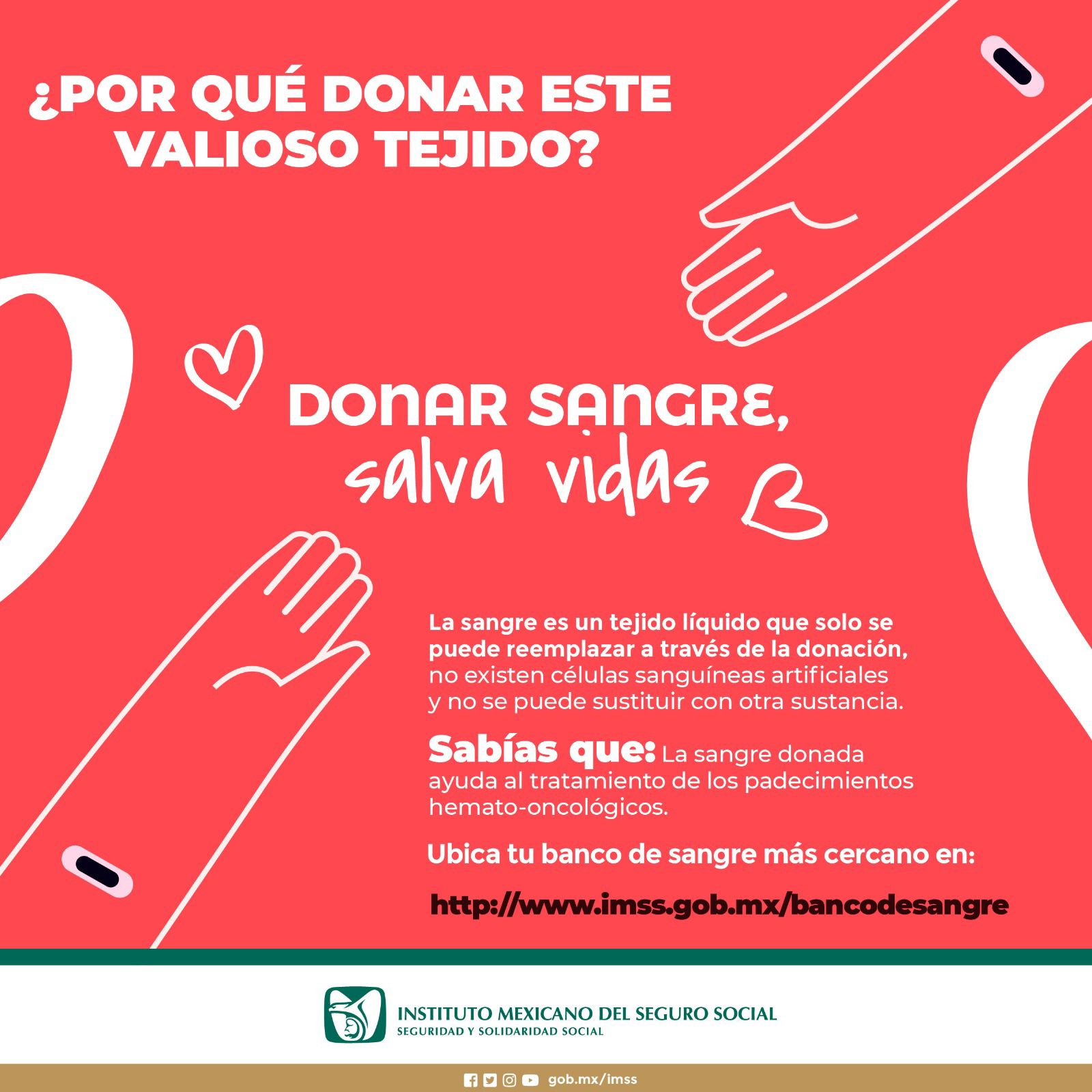 Informate sobre la donación de sangre. Fuente: Secretaría de Salud 
