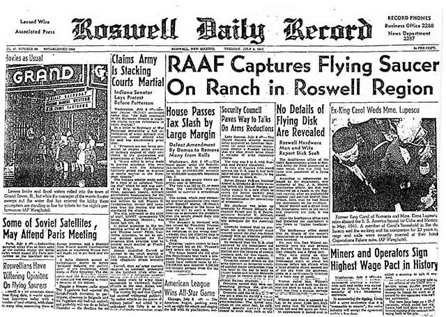 Portada Roswell Dayli Record del 2 de julio 1947