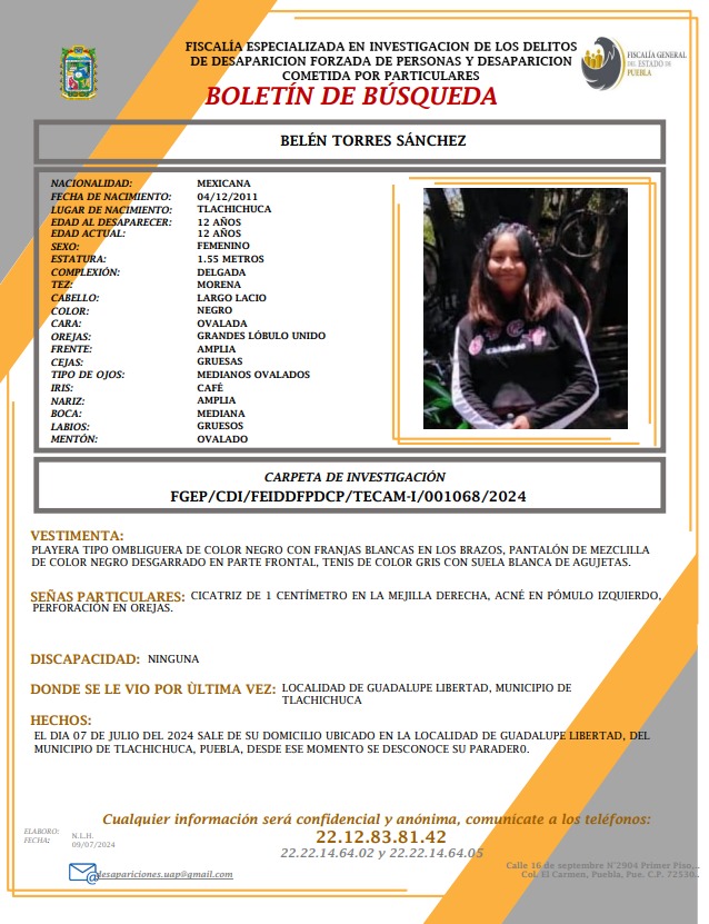 Boletín de búsqueda Bélen Torres Sánchez 