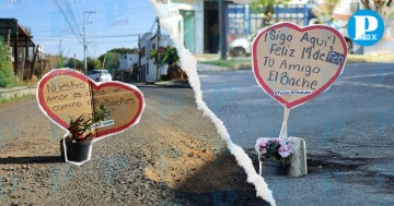 En San Pedro Cholula amanecieron románticos; colocan corazones en baches